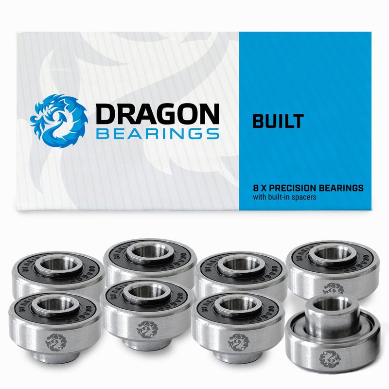 fireball Dragon Skateboard Bearings Set (8 Pack) - 608 Longboard Bearings for Skateboard Inline & Roller Skate - Easy Install Built in Bearings - Guaranteed for Life (Built) - Image 1